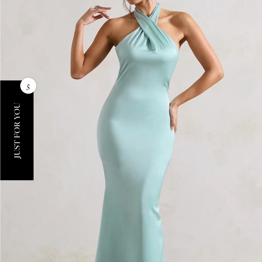 Elegant Halter Neck Dress in Light Blue